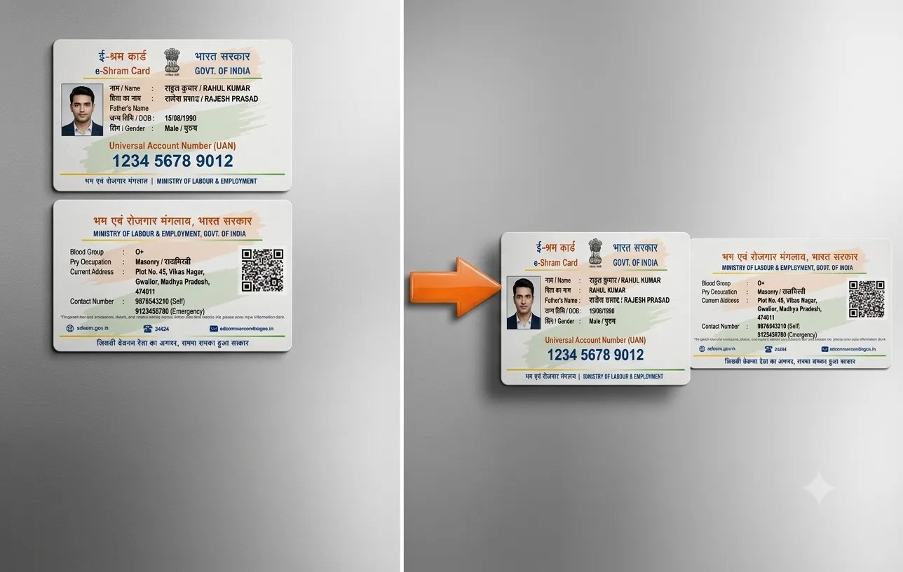 e-Shram UAN card A4 aur PVC print size (Demo)